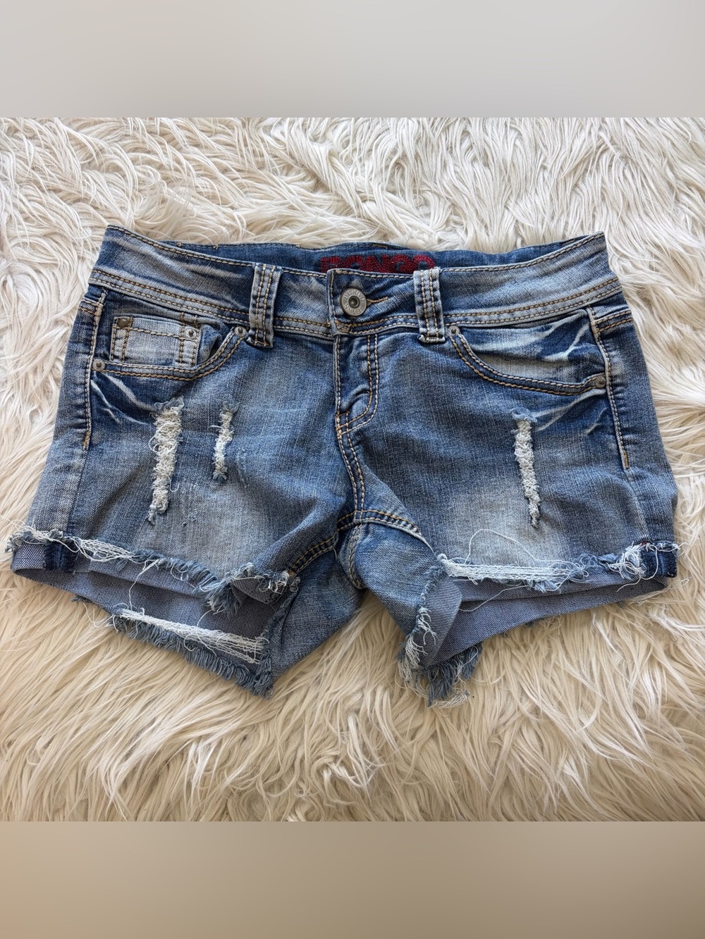 Y2K BONGO Low Rise Distressed Denim Jean Shorts Flap Pocket Junior Size 9